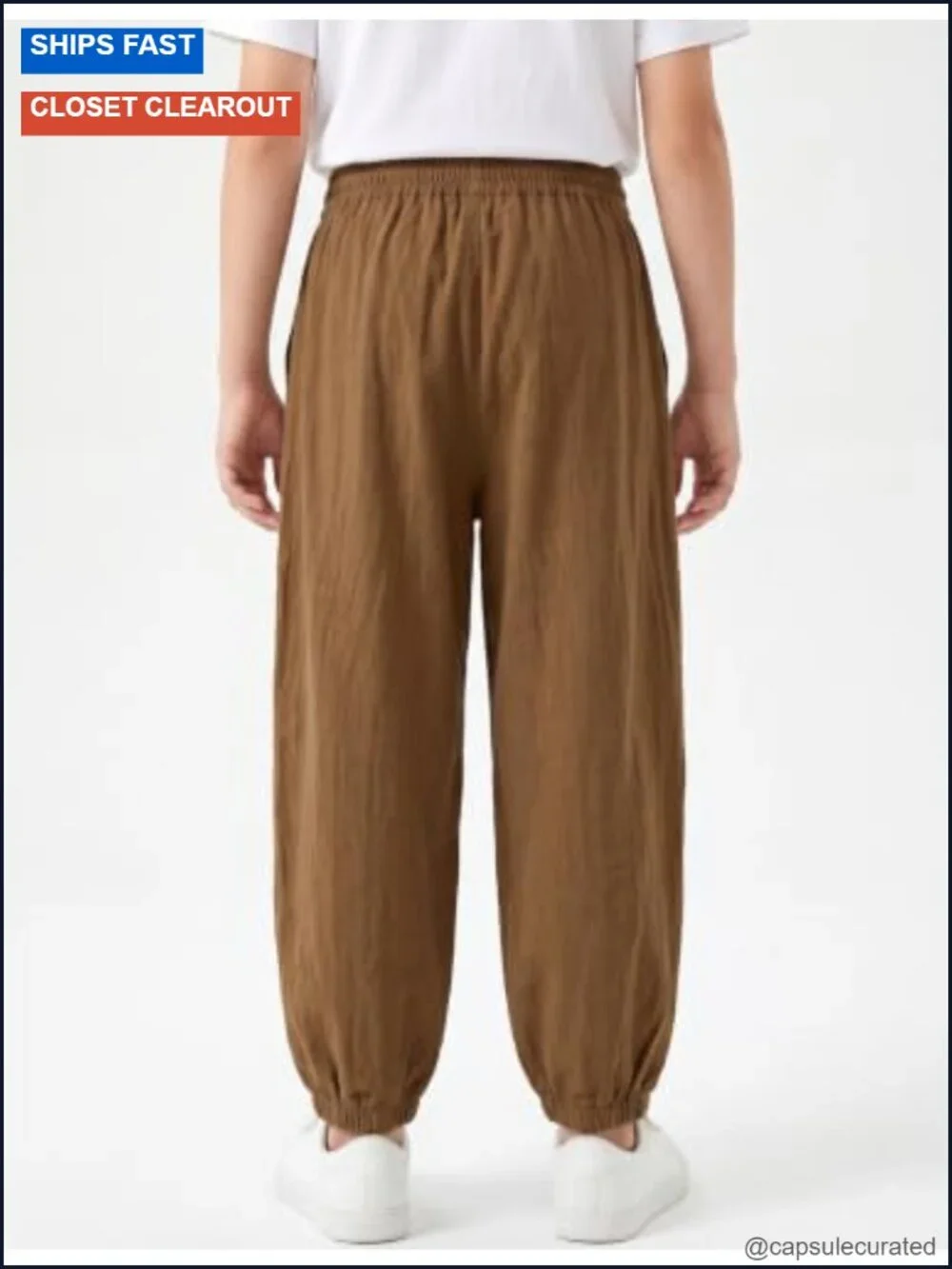 Linen Harem Pants with Elastic Waist and Drawstring